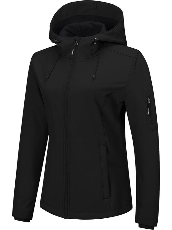 Jackets & Blazers - Women's Black Softshell Jacket Fleece Lined Breathable Waterproof Rain Coats